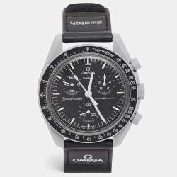 Omega X Swatch Black Grey Bioceramic Velcro Mission To The Moon MoonSwatch S033M100 Men's Wristwatch 42 mm
