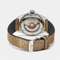 Pre Owned Oris Big Crown Pointer Date 01 754 7741 4068 Red Dial Stainless Steel Leather Men's Wristwatch 40 mm