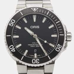Oris Black Ceramic Stainless Steel Aquis Date 01 733 7730 4124 Men's Wristwatch 43.50 mm