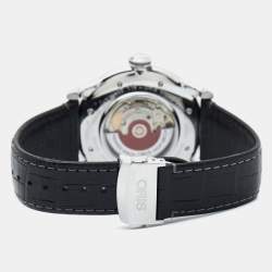 Oris Silver Stainless Steel Leather Artelier 7596 Pointer Day 2007 Men's Wristwatch 45 mm