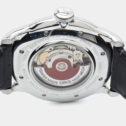 Oris Silver Stainless Steel Leather Artelier 7596 Pointer Day 2007 Men's Wristwatch 45 mm