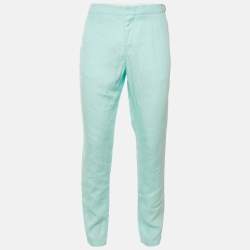 مملوكة مسبقًا بنطلون أورليبار براون كتان أزرق تركوازي جريفون بحجم كبير/مقاس الخصر 34 بوصة