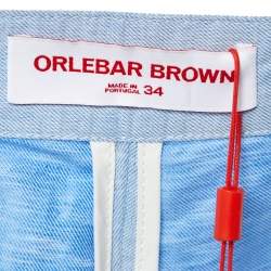 مملوكة مسبقًا Orlebar Blue Cotton & Linen Harrop Shorts M/L Waist 35"