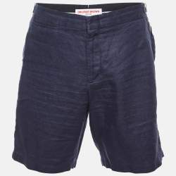 Pre Owned Orlebar Brown Navy Blue Linen Shorts L/Waist 34"