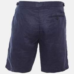 Pre Owned Orlebar Brown Navy Blue Linen Shorts L/Waist 34"