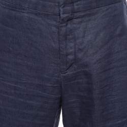 Pre Owned Orlebar Brown Navy Blue Linen Shorts L/Waist 34"
