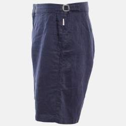 Pre Owned Orlebar Brown Navy Blue Linen Shorts L/Waist 34"