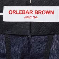Pre Owned Orlebar Brown Navy Blue Linen Shorts L/Waist 34"