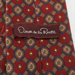 Pre Owned Oscar de la Renta Vintage Multicolor Printed Silk Tie