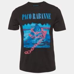 مملوكة مسبقًا Paco Rabanne Black Montagne Print Jersey T-Shirt XL