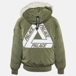 Palace Green Nylon Detachable Fur Hooded Bomber Jacket M