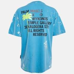 Pre Owned Palm Angels Light Blue Splatter Print Cotton T-Shirt S