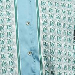 Pre Owned Palm Angels Green PA Diamond Print Satin Short Sleeves Shirt XXL