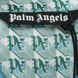 Pre Owned Palm Angels Green PA Diamond Print Satin Short Sleeves Shirt XXL