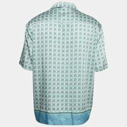 Pre Owned Palm Angels Green PA Diamond Print Satin Short Sleeves Shirt XXL