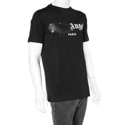 Pre Owned Palm Angels Black Sprayed Logo Printed Cotton Crewneck T-Shirt M