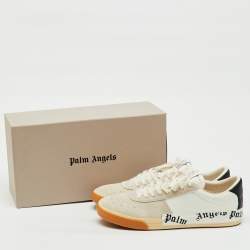 Pre Owned Palm Angels White/Beige Leather and Suede Vulcanized Low Top Sneakers Size 46