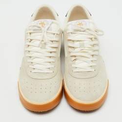Pre Owned Palm Angels White/Beige Leather and Suede Vulcanized Low Top Sneakers Size 46