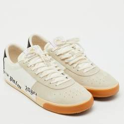 Pre Owned Palm Angels White/Beige Leather and Suede Vulcanized Low Top Sneakers Size 46