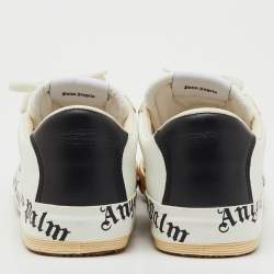 Pre Owned Palm Angels White/Beige Leather and Suede Vulcanized Low Top Sneakers Size 46