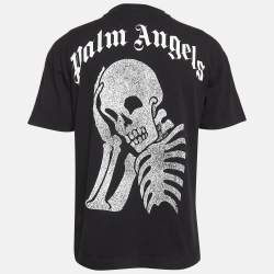 Palm Angels Black/White Cotton Thinking Skull Print Cotton T-Shirt S