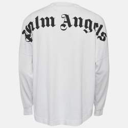 Pre Owned Palm Angels White Logo Print Cotton Knit Crew Neck Sweatshirt XS