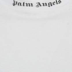 Pre Owned Palm Angels White Logo Print Cotton Knit Crew Neck Sweatshirt XS