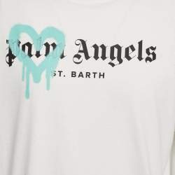 Pre Owned Palm Angels White Heart Spray Paint Logo Print Jersey T-Shirt XL