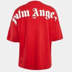 Palm Angels Red Logo Print Jersey Crew Neck T-Shirt S