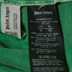 Pre Owned Palm Angels Green Teddy Print Distressed Crew Neck T-Shirt XL