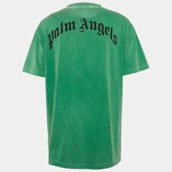 Pre Owned Palm Angels Green Teddy Print Distressed Crew Neck T-Shirt XL