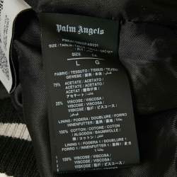 Palm Angels Grey Palm Embroidered Satin Zip-Up Bomber Jacket L