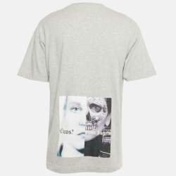 Pre Owned Palm Angels Grey Mélange Printed Cotton Crew Neck T-Shirt XL