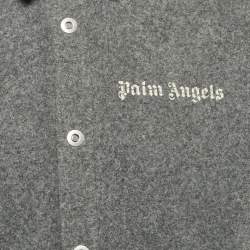 مملوكة مسبقًا Palm Angels Grey Wool Blend Band Detail Track Shirt M