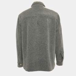 مملوكة مسبقًا Palm Angels Grey Wool Blend Band Detail Track Shirt M