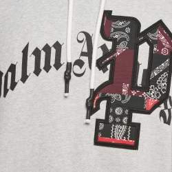 Pre Owned Palm Angels Grey Logo Print Cotton Hoodie XL