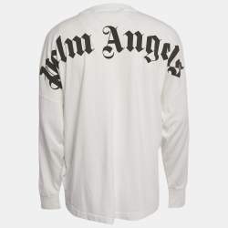 Pre Owned Palm Angels White Logo Print Jersey Long Sleeve T-Shirt M