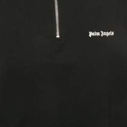 مملوكة مسبقًا Palm Angels Black Logo Embroidered Cotton Half Zip Sweatshirt XS