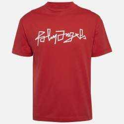 Pre Owned Palm Angels Red Printed Jersey Crewneck T-Shirt S