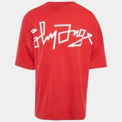 Pre Owned Palm Angels Red Logo Print Oversized Crew Neck T-Shirt L