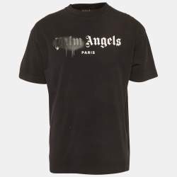 Pre Owned Palm Angels Black Logo Sprayed Jersey T-Shirt L