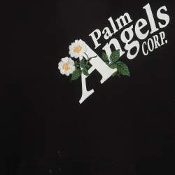 Pre Owned Palm Angels Black Daisy Logo Print Cotton Hoodie L