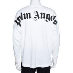 Pre Owned Palm Angels White Logo Print Cotton Long Sleeve T-Shirt M