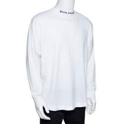 Pre Owned Palm Angels White Logo Print Cotton Long Sleeve T-Shirt M