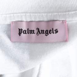 Pre Owned Palm Angels White Logo Print Cotton Long Sleeve T-Shirt M