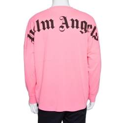 Pre Owned Palm Angels Neon Pink Logo Print Cotton Long Sleeve T-Shirt M