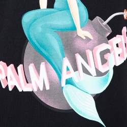 Pre Owned Palm Angels Black Cotton Logo & Mermaid Printed Crewneck Paneled T-shirt M