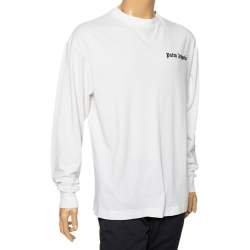Palm Angels White Cotton Logo Printed Detail Long Sleeve Crewneck T-Shirt L