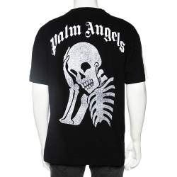 Pre Owned Palm Angels Black & White Cotton Thinking Skull Printed Round Neck T-Shirt L