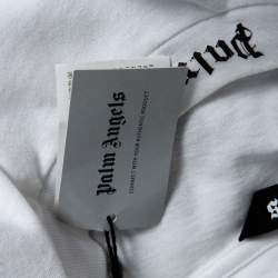 Pre Owned Palm Angels White Cotton Logo Printed Short Sleeve T-Shirt L